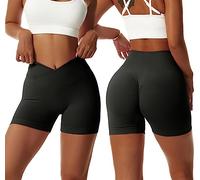 Arkim Legging Court Femme de V Taille Short Sport Cycliste Anti Frottement Cuisse pour Running Fitness Yoga (Noir, S)