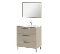 Arkimobel Modèle Athena Meuble de salle de bain avec 3 tiroirs et miroir, module sous-vasque avec pieds, couleur chêne, 80 x 86 x 45 cm (l x h x p), modèle Athena (sans lavabo)