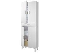 Colonne de salle de bain, Meuble lavabo, 4 portes et 1 tiroir, Modèle Aruba, Finition Blanc Brillant, Dimensions : 60 cm (L) x 182 cm (H) x 29 cm (P)