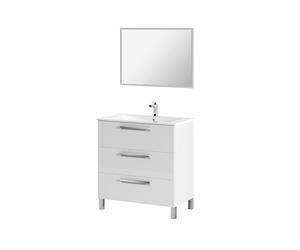 Arkitmobel Modèle Athena Meuble de salle de bain avec 3 tiroirs et miroir Blanc brillant 80 x 86 x 45 cm (l x h x p)