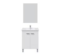 Habitdesign Modèle LC1 Meuble de salle de bain avec 2 portes et miroir Finition blanc brillant, dimensions : 60 x 80 x 45 cm (l x H x P).