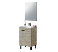 Meuble de salle de bain avec 2 portes et miroir, meuble de lavabo, Modèle PM, Finition en Chêne Alaska, Dimensions : 50 cm (L) x 80 cm (H) x 45 cm (P)