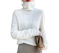 ArknAv Pull à col roulé en Cachemire pour Femme, Pull à Manches Longues en Cachemire, col roulé, Pull en Tricot léger Creux (X-Large,White)