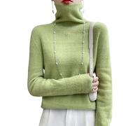 ArknAv Pull à col roulé en Cachemire pour Femme, Pull à Manches Longues en Cachemire, col roulé, Pull en Tricot léger Creux (Large,Light Green)