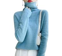 ArknAv Pull à col roulé en Cachemire pour Femme, Pull à Manches Longues en Cachemire, col roulé, Pull en Tricot léger Creux (X-Large,Blue)