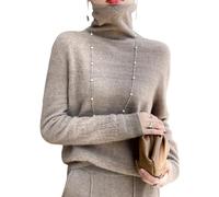 ArknAv Pull à col roulé en Cachemire pour Femme, Pull à Manches Longues en Cachemire, col roulé, Pull en Tricot léger Creux (Large,Khaki)