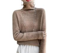 ArknAv Pull à col roulé en Cachemire pour Femme, Pull à Manches Longues en Cachemire, col roulé, Pull en Tricot léger Creux (XX-Large,Brown)