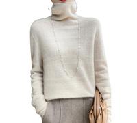 ArknAv Pull à col roulé en Cachemire pour Femme, Pull à Manches Longues en Cachemire, col roulé, Pull en Tricot léger Creux (Medium,Beige)