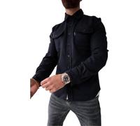 ArknAv Veste chemise boutonnée pour homme, vestes décontractées et élégantes, chemise décontractée pour jeunes hommes, bleu, L