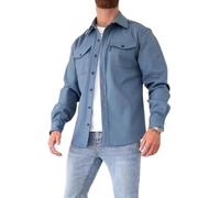 ArknAv Veste chemise boutonnée pour homme, vestes décontractées et élégantes, chemise décontractée pour jeunes hommes, bleu clair, XXXL