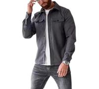 ArknAv Veste chemise boutonnée pour homme, vestes décontractées et élégantes, chemise décontractée pour jeunes hommes, gris, XXXL