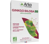 Arkopharma Arkofluides Ginkgo Biloba Mémoire et Concentration BIO – 20 ampoules buvables 10 ml