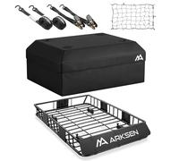 ARKSEN Porte-bagages de toit robuste de 137,2 x 86,4 x 15,2 cm avec sac cargo imperméable 600D, sangles d'arrimage, filet, panier de toit universel en acier, capacité de 68 kg pour SUV, camion