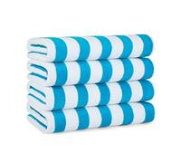 Arkwright Cali Cabana Lot de 4 Serviettes de Plage à Rayures, 100% Coton Doux, légères et à séchage Rapide, Serviettes en éponge pour Piscine, baignade et Spa, 76 x 152,5 cm, Bleu