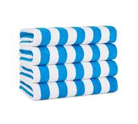Arkwright Californie Cabana rayé surdimensionné Plage Pack Serviette de 4, Ringspun Coton Double Fil Force, Piscine Parfait Serviette de Bain, Serviette de Bain (Extra Large 30 x 70 Pouces, Bleu)