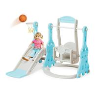 Arkyomi 3 en 1 Toboggan Interieur/Exterieur Enfant avec balancoire et Panier de Basket,Parcours motricité bébé Escalade Cadeau Enfant 1+ an(Bleu 2)