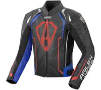 Arlen Ness Track Veste en cuir de moto, noir-rouge-bleu, taille 50 pour homme