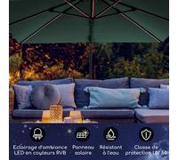Arles parasol 300 x 300 cm polyester déperlant UV50+ éclairage LED