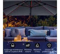 Arles parasol 300 x 300 cm polyester déperlant UV50+ éclairage LED