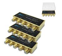 ARLI Lot de 3 interrupteurs HD DiseqC plaqués or 4/1 - Boîtier de protection contre les intempéries - 4 x SAT LNB 3D 4K UHD - Répartiteur doré - 4 x 1, 4, 1, 3 pièces
