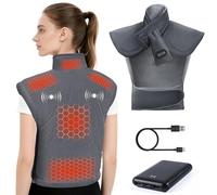 Arlierss Coussin Chauffant pour Cou Dos Épaules avec Batterie 10000mAh, Coussin Chauffant Électrique avec 3 Niveaux Réglage Température & 3 Modes de Massage, Fonction D'arrêt Automatique