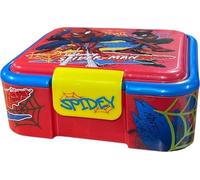 arlis Boîte à goûter Spiderman avec 3 compartiments en plastique avec fermoirs à clip, boîte à déjeuner pour enfants (Boîte à goûter Spiderman)