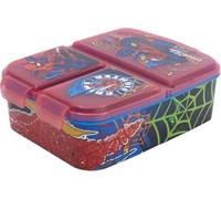 arlis Boîte à goûter Spiderman avec 3 compartiments en plastique avec fermoirs à clips, boîte à déjeuner pour enfants (Boîte à goûter Spiderman)