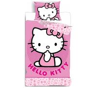 Parure de Lit Hello Kitty, Housse de Couette Réversible 140x200 cm, Taie d'oreiller 65x65 cm (Parure de lit Hello Kitty)