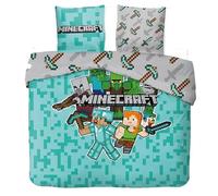 arlis Parure de lit Minecraft Double Réversible 240x220 cm, 2 Taies d'oreiller 65x65 cm, 3 Pièces, 100% Coton