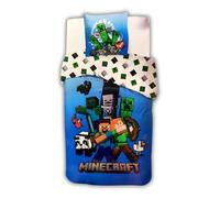 arlis Parure de Lit Minecraft pour Enfant, Housse de Couette Réversible 140x200 cm, Taie d'oreiller 65x65 cm, 100% Coton (Parure de lit Minecraft)