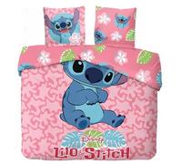 Parure de Lit Stitch 2 Personnes, Housse de Couette Réversible avec 2 Taies d'oreiller - 100% Coton (Parure de Lit Stitch 2 Personnes - B, 240 X 220 Cm + 65x65 Cm)