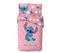 arlis Parure Housse de Couette en Stitch Disney- 1 Housse de Couette + 1 taie d'oreiller - 100% Coton (Parure de lit Lilo and Stitch, 140 X 200 Cm)