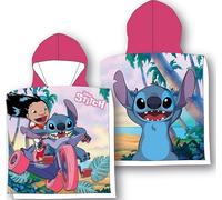 Poncho De Bain en Stitch à Capuche en Coton (FR/ES, Âge, Taille Unique, Taille Normale, Poncho de Bain Stitch en Rose)