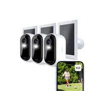 Arlo Essential 2 HD + 3 Panneau Solaire, Caméra de Surveillance WiFi Extérieure Sans Fil, Autonomie de 6 mois, Vision Nocturne Couleur, Audio Bidirectionnel, Essai Arlo Secure Inclus, 3 Caméras Blanc