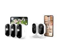Arlo Essential 2 HD, Caméra de Surveillance WiFi Extérieure sans Fil, Autonomie de 6 Mois, Vision Nocturne Couleur, Essai Secure Inclus, 3 Caméras Blanc + Essential 2 Indoor 2K, 2 Caméras Blanc