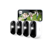 Arlo Essential 2 HD, Caméra de Surveillance WiFi Extérieure Sans Fil, Autonomie de 6 mois, Vision Nocturne Couleur, Éclairage, Sirène et Audio Bidirectionnel, Essai Arlo Secure Inclus, 4 Caméras Blanc
