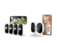 Arlo Essential 2 HD, Caméra de Surveillance WiFi Extérieure sans Fil, Autonomie de 6 Mois, Vision Nocturne Couleur, Essai Secure Inclus, 4 Caméras Blanc + Essential 2 Indoor 2K, 2 Caméras Blanc