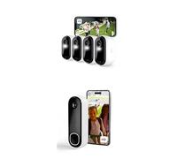 Arlo Essential 2 HD + Sonnette HD, Caméra de Surveillance WiFi Extérieure sans Fil, Vision Nocturne Couleur, Éclairage, Sirène et Audio Bidirectionnel, Essai Secure Inclus, 4 Caméras Blanc