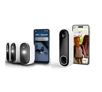 Arlo Essential 3 et Sonnette, Caméra de Surveillance WiFi Extérieure sans Fil, Autonomie de 6 Mois, Vision Nocturne Couleur, Sirène et Audio Bidirectionnel, Essai Secure Inclus, 4 Caméras Blanc