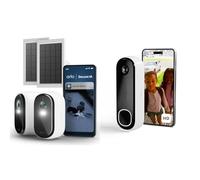 Arlo Essential 3 HD + 2 Panneau Solaire + Sonnette, Caméra de Surveillance WiFi Extérieure sans Fil, Vision Nocturne Couleur, Audio Bidirectionnel, Essai Secure Inclus, 3 Caméras Blanc