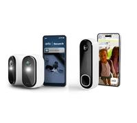 Arlo Essential 3 HD et Sonnette, Caméra de Surveillance WiFi Extérieure sans Fil, Vision Nocturne Couleur, Éclairage, Sirène et Audio Bidirectionnel, Essai Secure Inclus, 3 Caméras Blanc