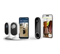 Arlo Essential 3 Indoor 2K et Sonnette, Caméra de Surveillance WiFi Intérieure pour Animaux de Compagnie, Vision Nocturne, avec obturateur d'objetif, Essai Secure Inclus, 2 Caméra Blanc
