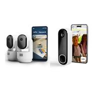 Arlo Essential 3 Indoor HD Pan-Tilt-Zoom et Sonnette, Caméra de Surveillance WiFi Intérieure, Vision Nocturne, avec obturateur d'objetif, Essai Secure Inclus, 2 Caméra Blanc