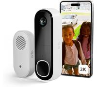 Arlo Arlo Secure Caméra de sécurité sans fil et carillon 2K avec détecteur de mouvement pour caméra de vidéosurveillance à piles 6 mois, vision nocturne, essai gratuit de Arlo Secure Blanc