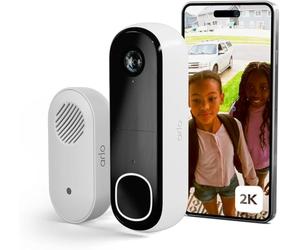 Arlo Sonnette 2K sans fil et carillon, sonnette vidéo WiFi extérieure, détecteur de mouvement, système de caméra de vidéosurveillance, caméra de sécurité 6 mois, vision nocturne, essai sécurisé inclus