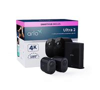 Arlo Caméra Ultra 2 4K avec Smarthub – Extérieure sans fil, vision nocturne couleur, 2 caméras noir