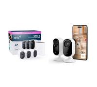 Arlo Ultra 2 4K avec SmartHub Plus Caméras intérieure (2), Caméra Video Surveillance WiFi Exterieure sans Fil, Vision Nocturne Couleur, Compatible Alexa, Essai Secure Inclus, 3 Caméras Blanches