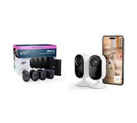 Arlo Ultra 2 4K avec SmartHub Plus Caméras intérieure (2), Caméra Video Surveillance WiFi Exterieure sans Fil, Vision Nocturne Couleur, Compatible Alexa, Essai Secure Inclus, 4 Caméras Noirs
