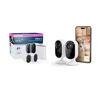 Arlo Ultra 2 4K avec SmartHub Plus Caméras intérieure (2), Caméra Video Surveillance WiFi Exterieure sans Fil, Vision Nocturne Couleur, Compatible Alexa, Essai Secure Inclus, 2 Caméras Blanches