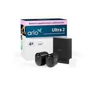 Arlo Ultra 2 Camera Surveillance WiFi Exterieure Sans Fil, 4K UHD, 180° Vision Nocturne, Sirène, Détection Mouvement, Audio Bidirectionnel, SmartHub Incluse, Inclus 90 Jrs Arlo Secure, 2 Caméras Noir